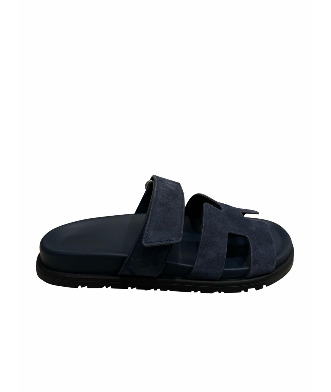 HERMES Синие замшевые шлепанцы, фото 1