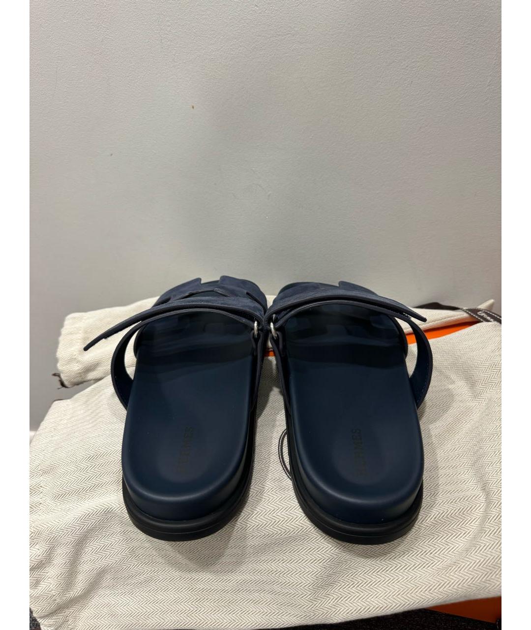 HERMES Синие замшевые шлепанцы, фото 4