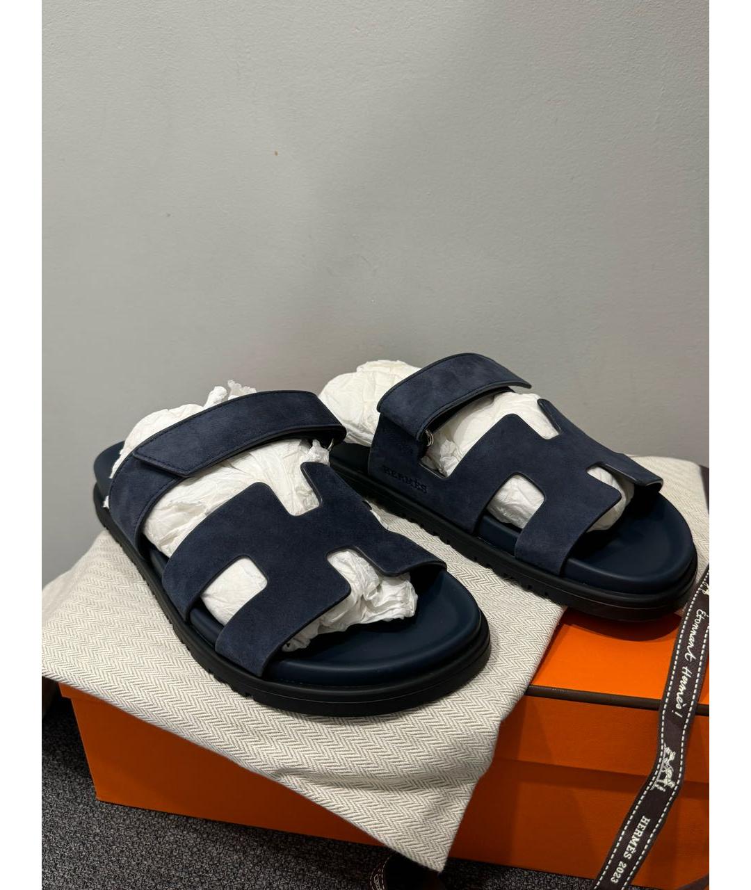HERMES Синие замшевые шлепанцы, фото 5