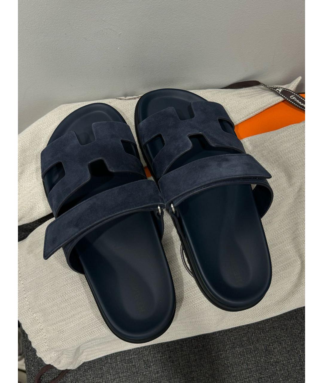 HERMES Синие замшевые шлепанцы, фото 3