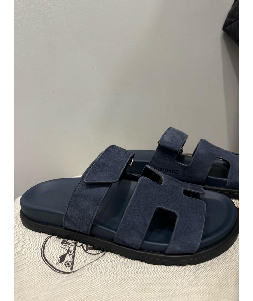 HERMES Синие замшевые шлепанцы, фото 6