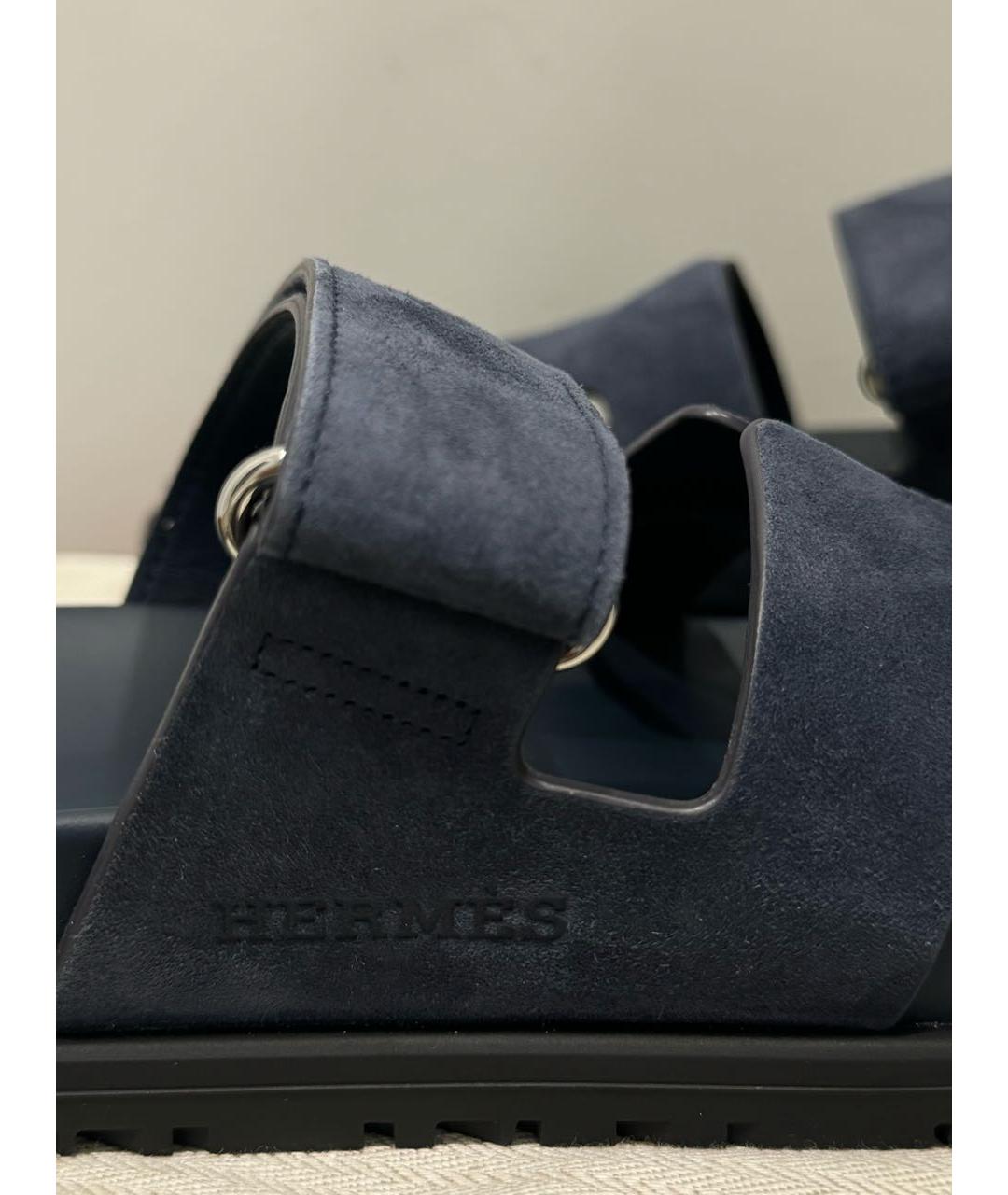 HERMES Синие замшевые шлепанцы, фото 7