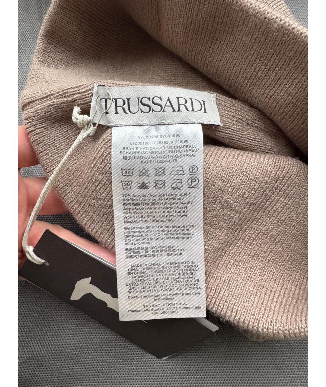 TRUSSARDI Бежевая шерстяная шапка, фото 4