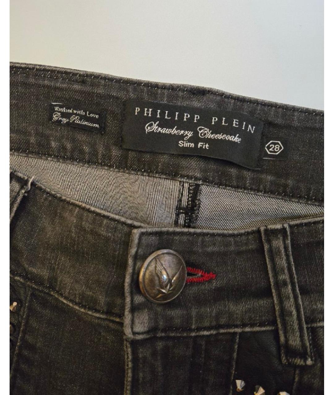 PHILIPP PLEIN Антрацитовые хлопковые джинсы слим, фото 3