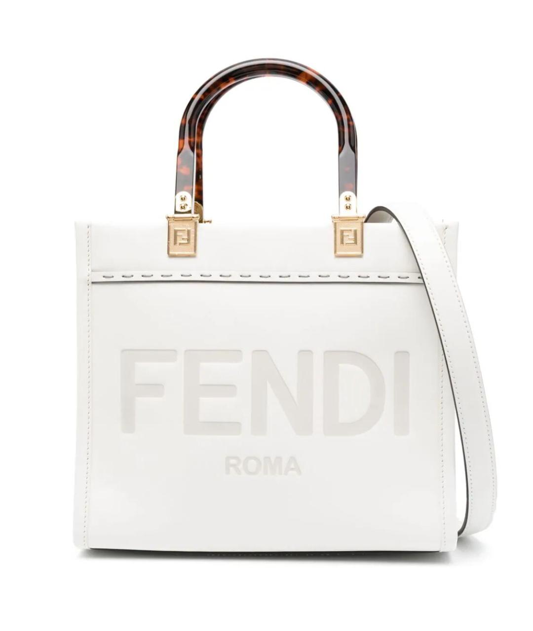 FENDI Белая кожаная сумка тоут, фото 1