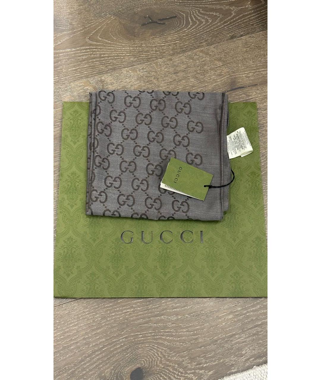 GUCCI Коричневый шерстяной шарф, фото 4