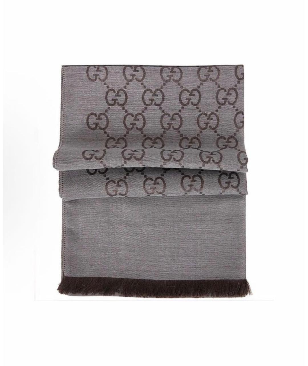 GUCCI Коричневый шерстяной шарф, фото 2