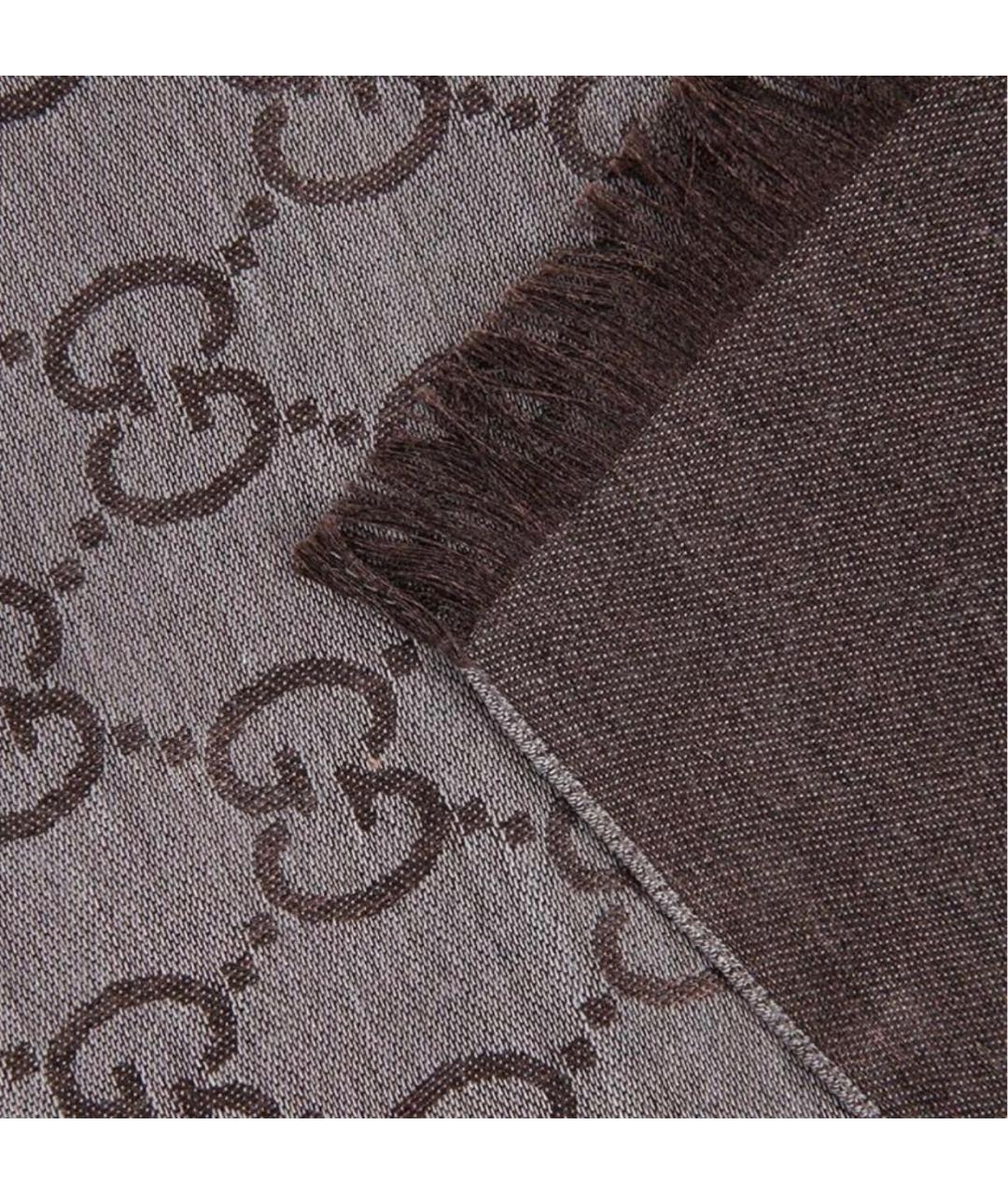 GUCCI Коричневый шерстяной шарф, фото 3