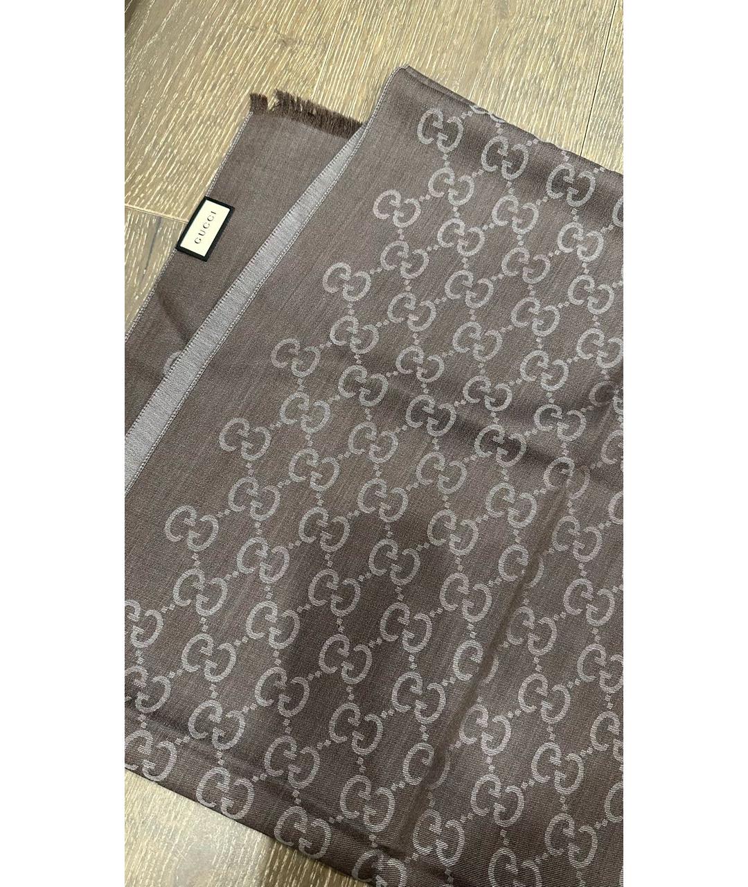 GUCCI Коричневый шерстяной шарф, фото 5