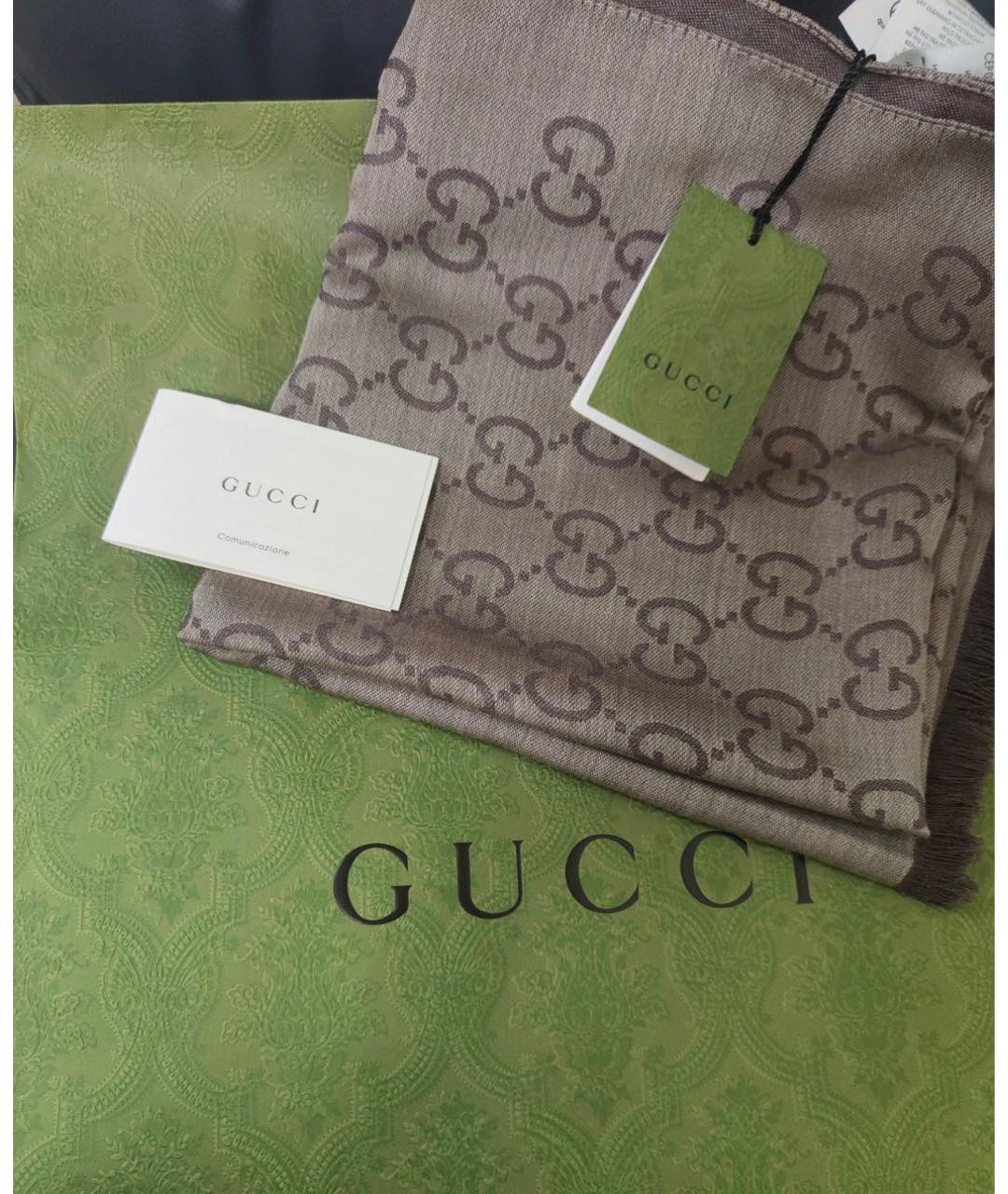 GUCCI Бежевый шерстяной шарф, фото 5