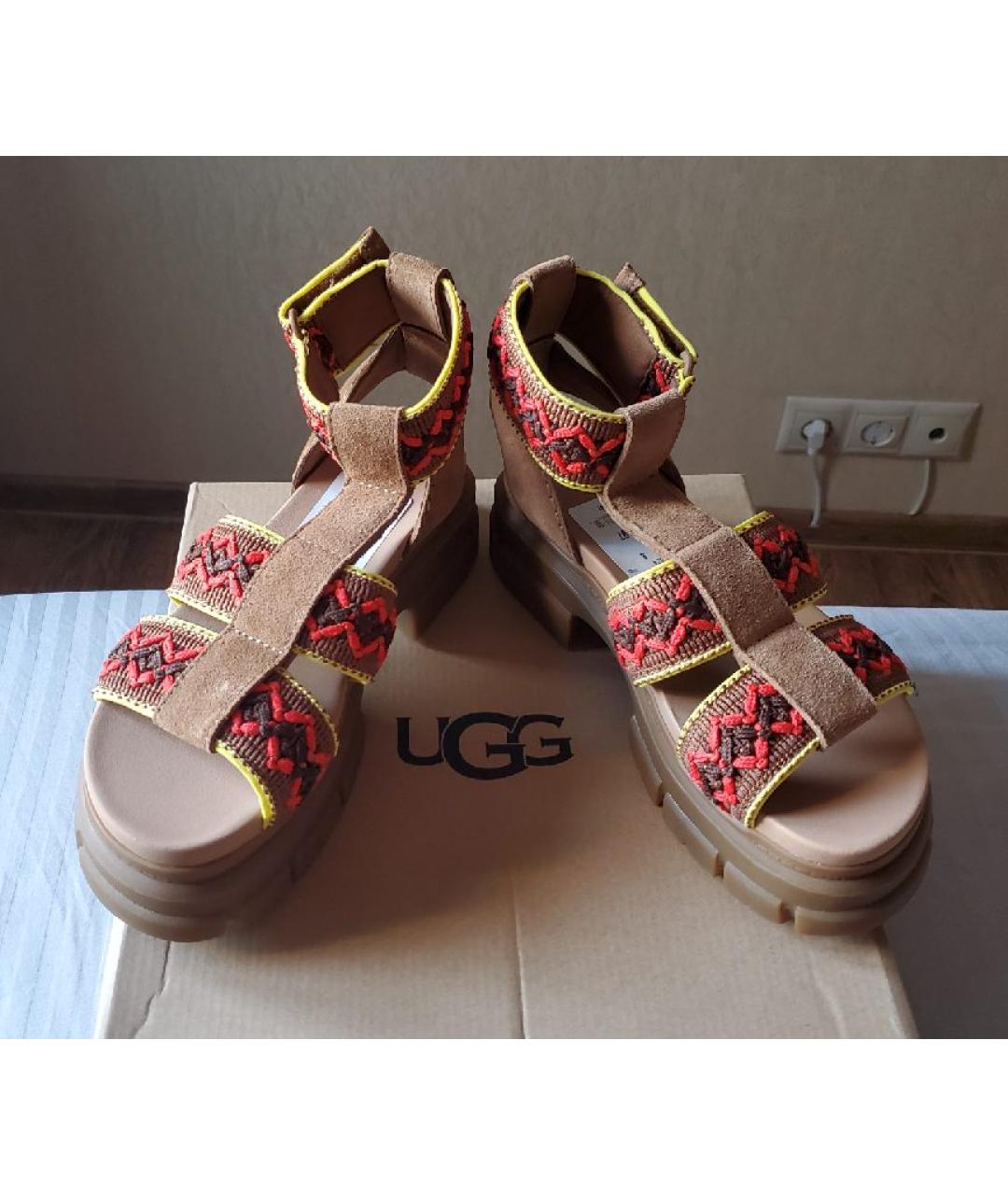 UGG AUSTRALIA Коричневые замшевые босоножки, фото 7