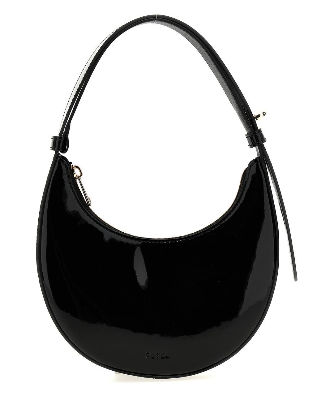 FURLA Черная сумка через плечо из лакированной кожи, фото 1