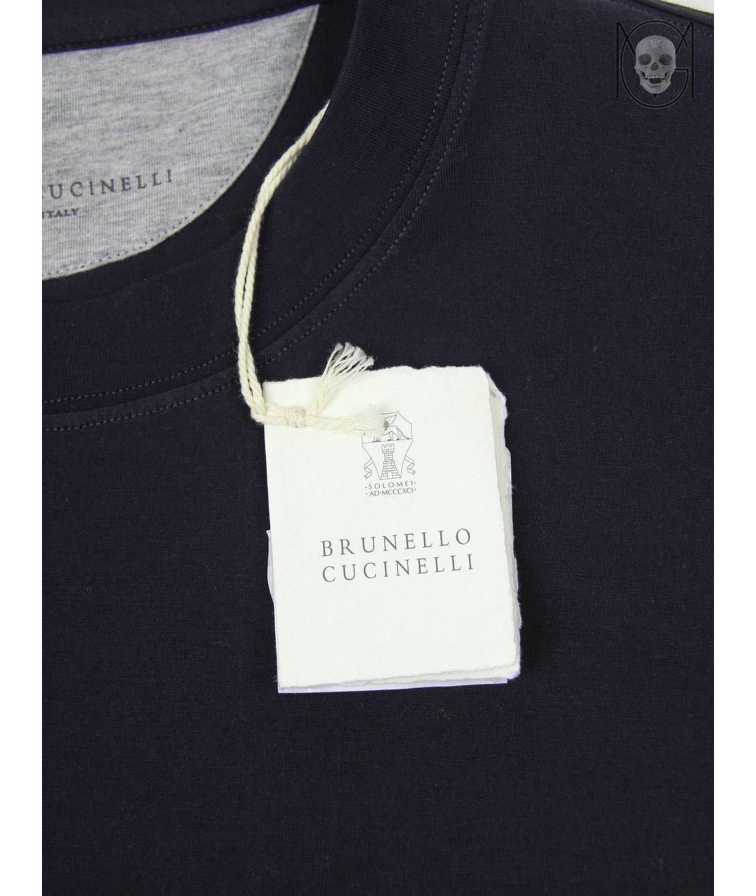 BRUNELLO CUCINELLI Темно-синяя хлопковая футболка, фото 3