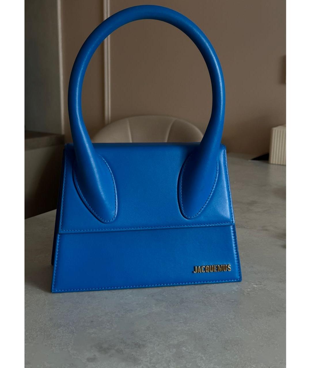 JACQUEMUS Синяя кожаная сумка с короткими ручками, фото 2