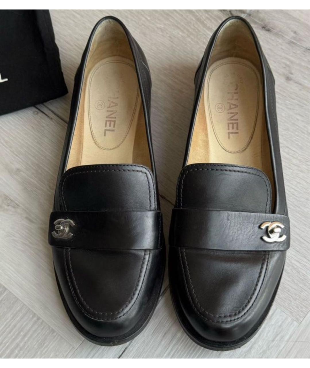 CHANEL Черные кожаные лоферы, фото 3