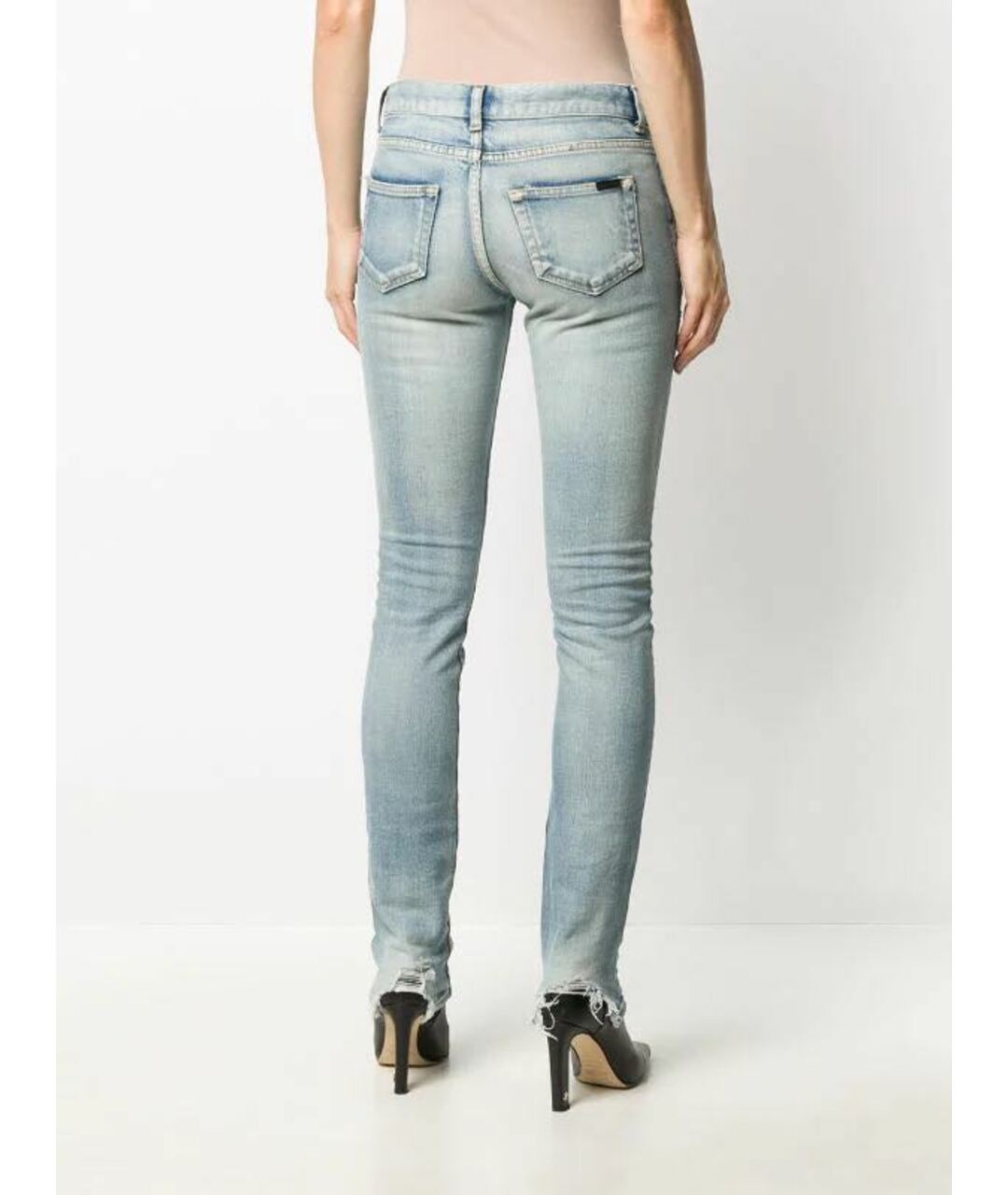 SAINT LAURENT Голубые хлопко-эластановые джинсы слим, фото 3