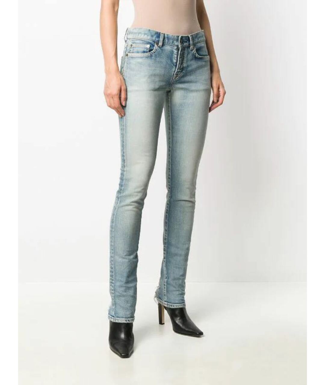 SAINT LAURENT Голубые хлопко-эластановые джинсы слим, фото 2
