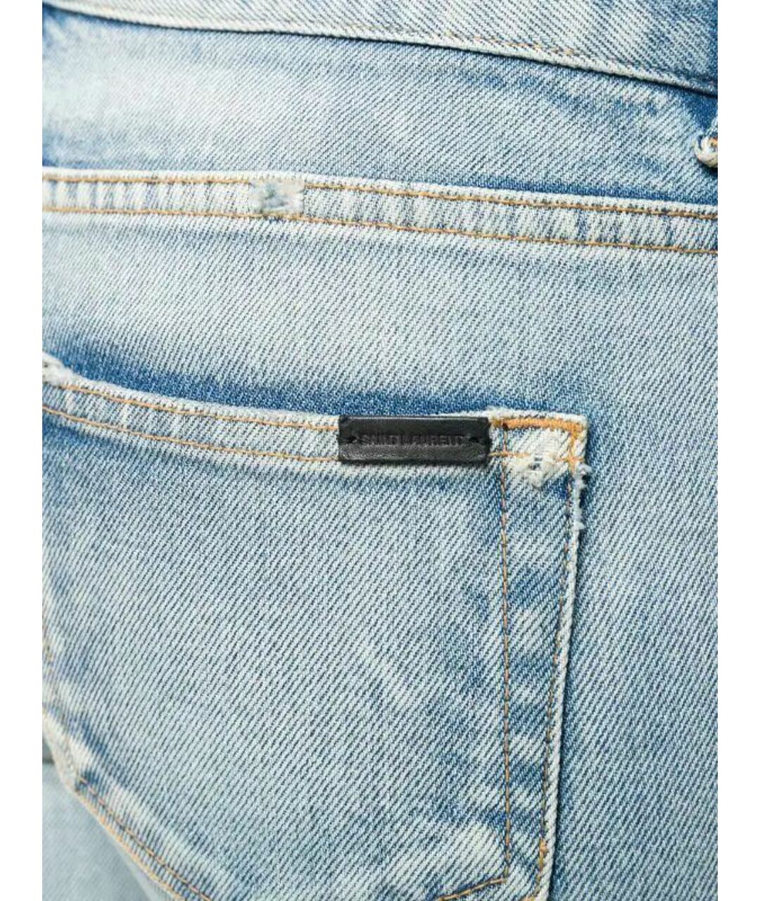 SAINT LAURENT Голубые хлопко-эластановые джинсы слим, фото 4