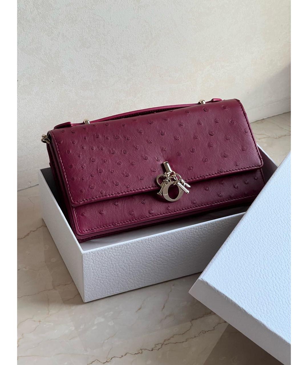 CHRISTIAN DIOR Бордовая сумка с короткими ручками из экзотической кожи, фото 2