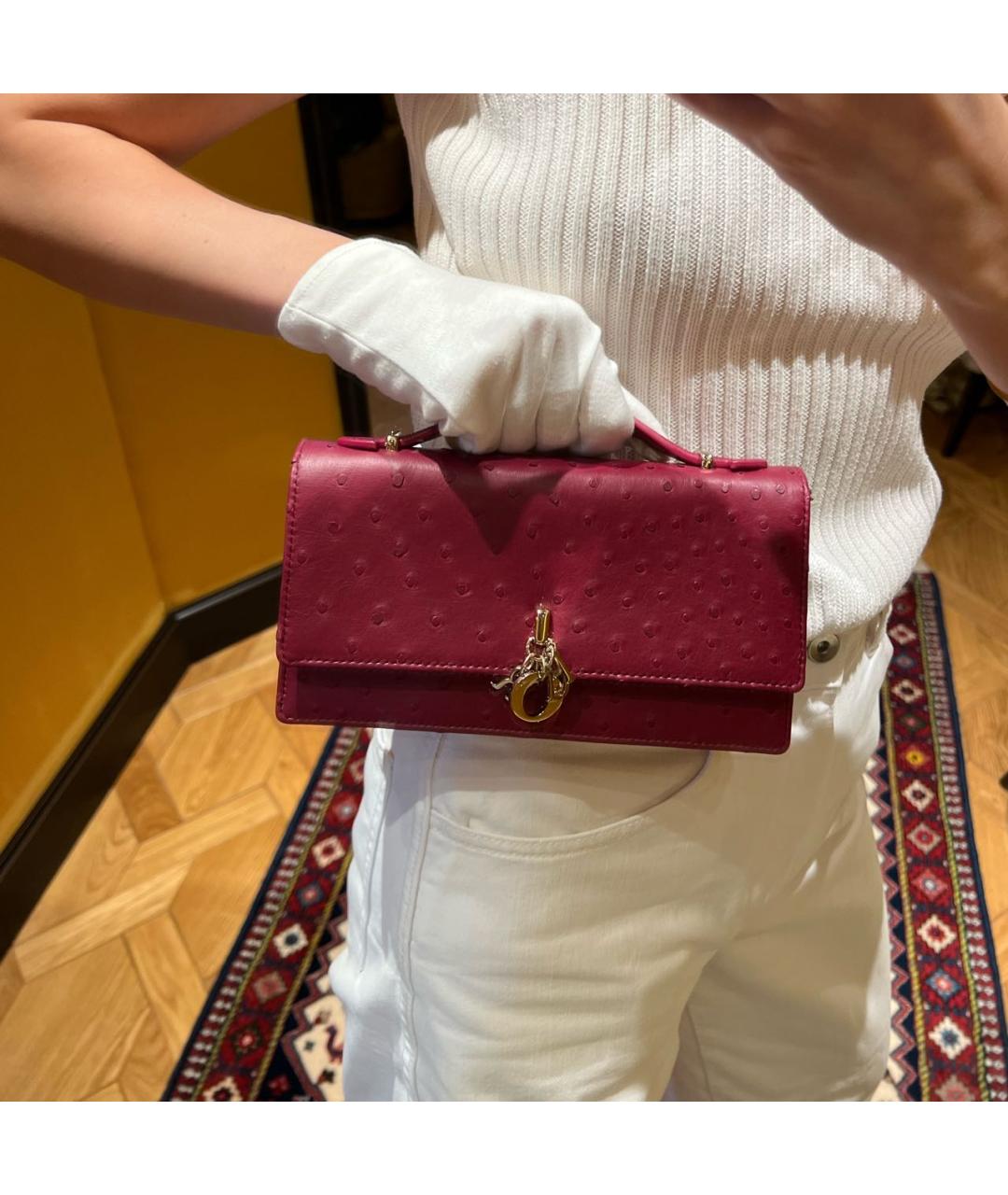CHRISTIAN DIOR Бордовая сумка с короткими ручками из экзотической кожи, фото 4
