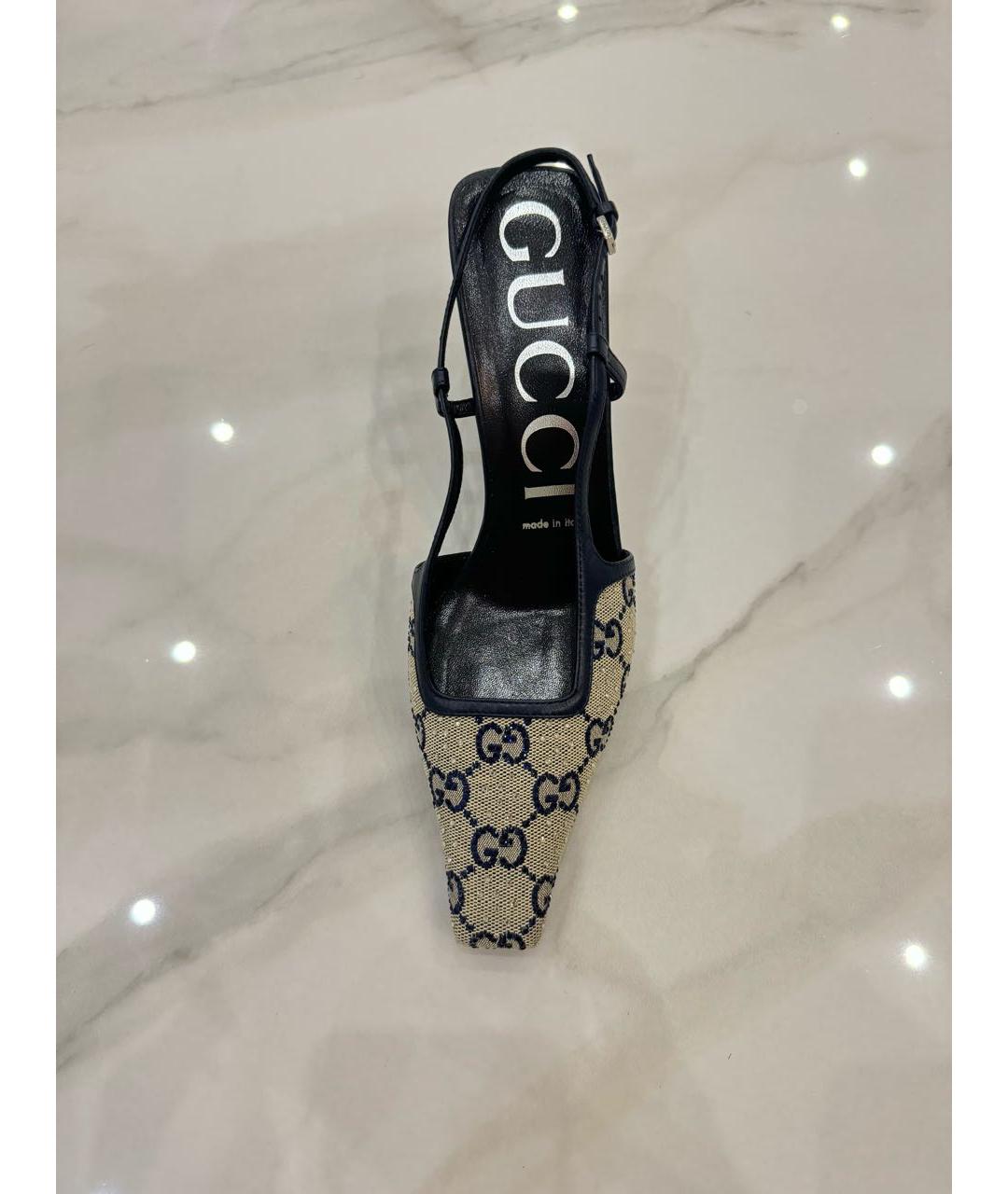 GUCCI Серые текстильные лодочки на низком каблуке, фото 2