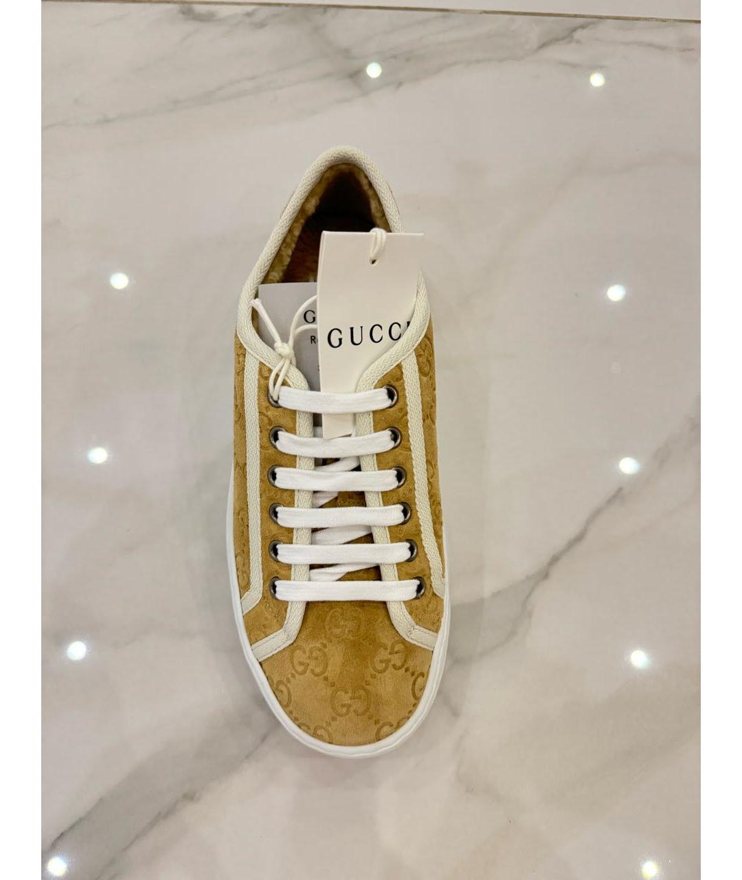 GUCCI Горчичные нубуковые кеды, фото 2