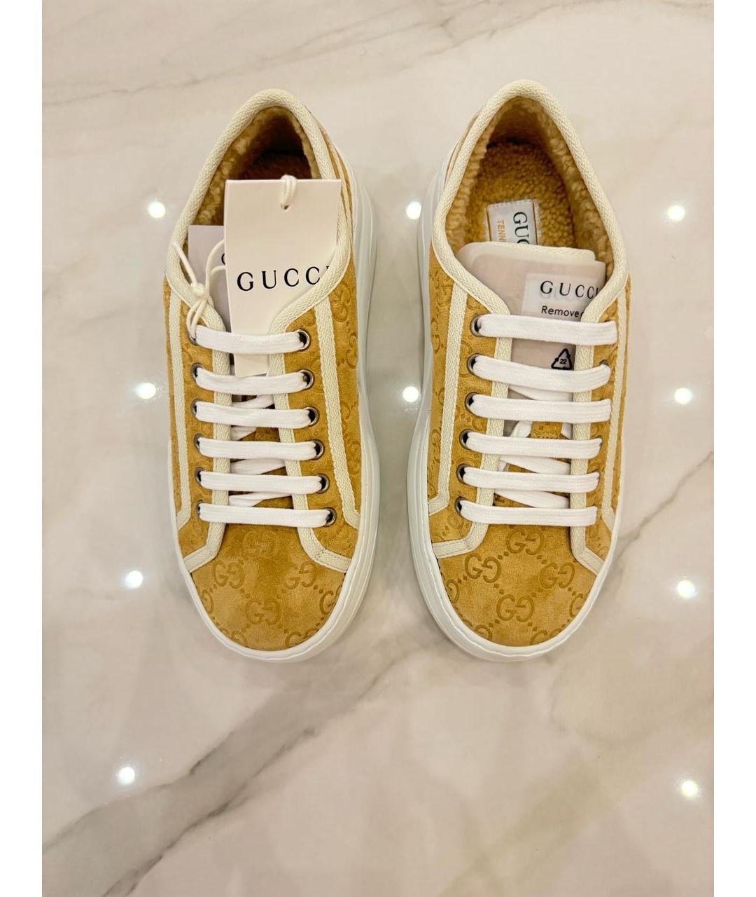 GUCCI Горчичные нубуковые кеды, фото 3