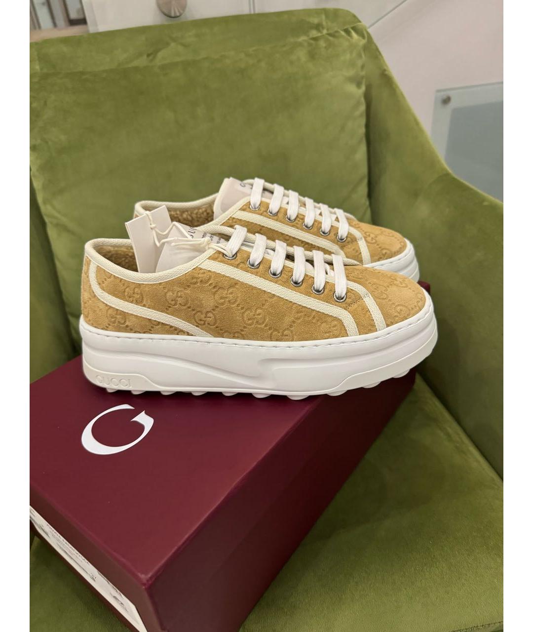 GUCCI Горчичные нубуковые кеды, фото 6