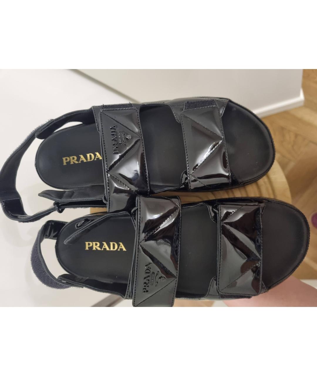 PRADA Черные кожаные босоножки, фото 4