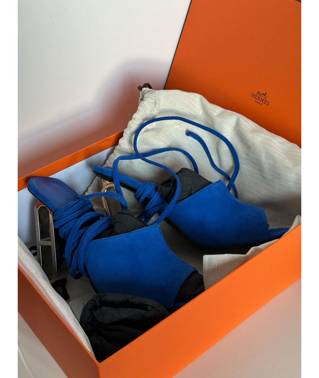 HERMES Синие замшевые босоножки, фото 4