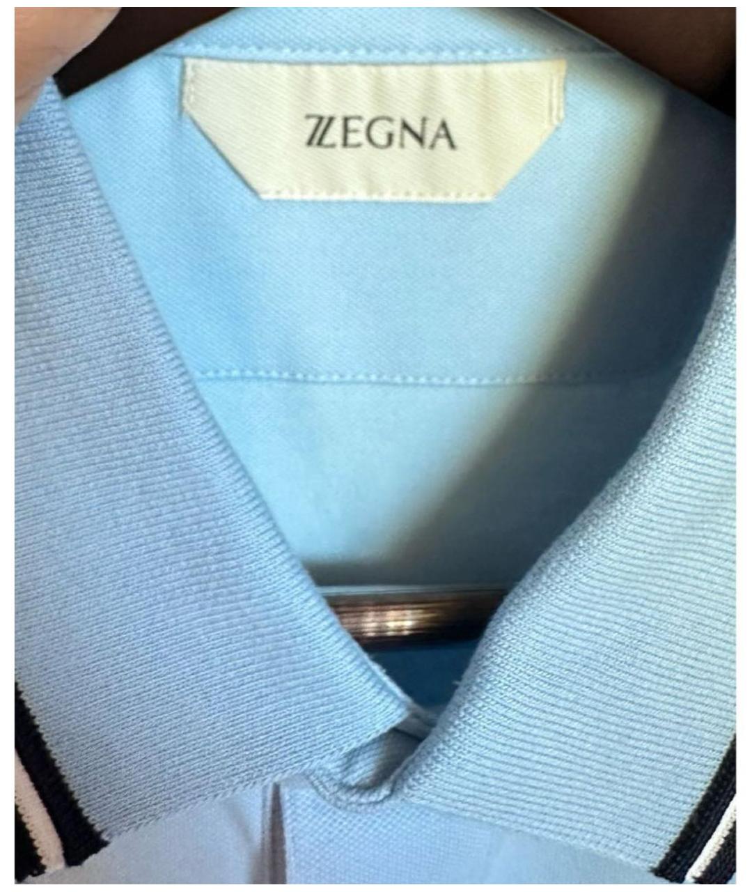 ERMENEGILDO ZEGNA Голубое хлопко-эластановое поло с коротким рукавом, фото 5