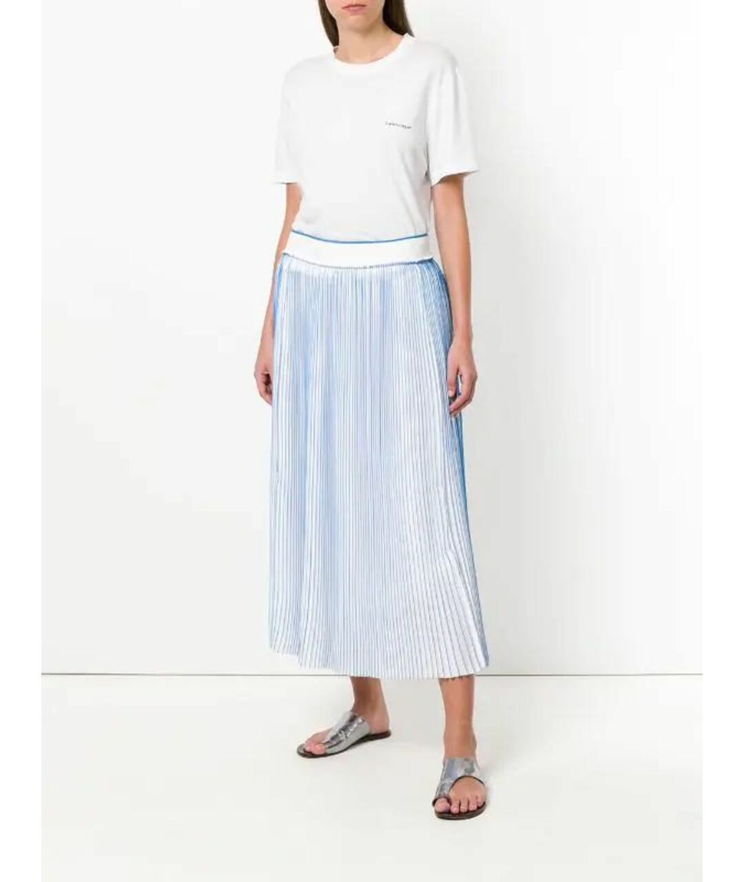 VICTORIA BECKHAM Голубая полиуретановая юбка миди, фото 4