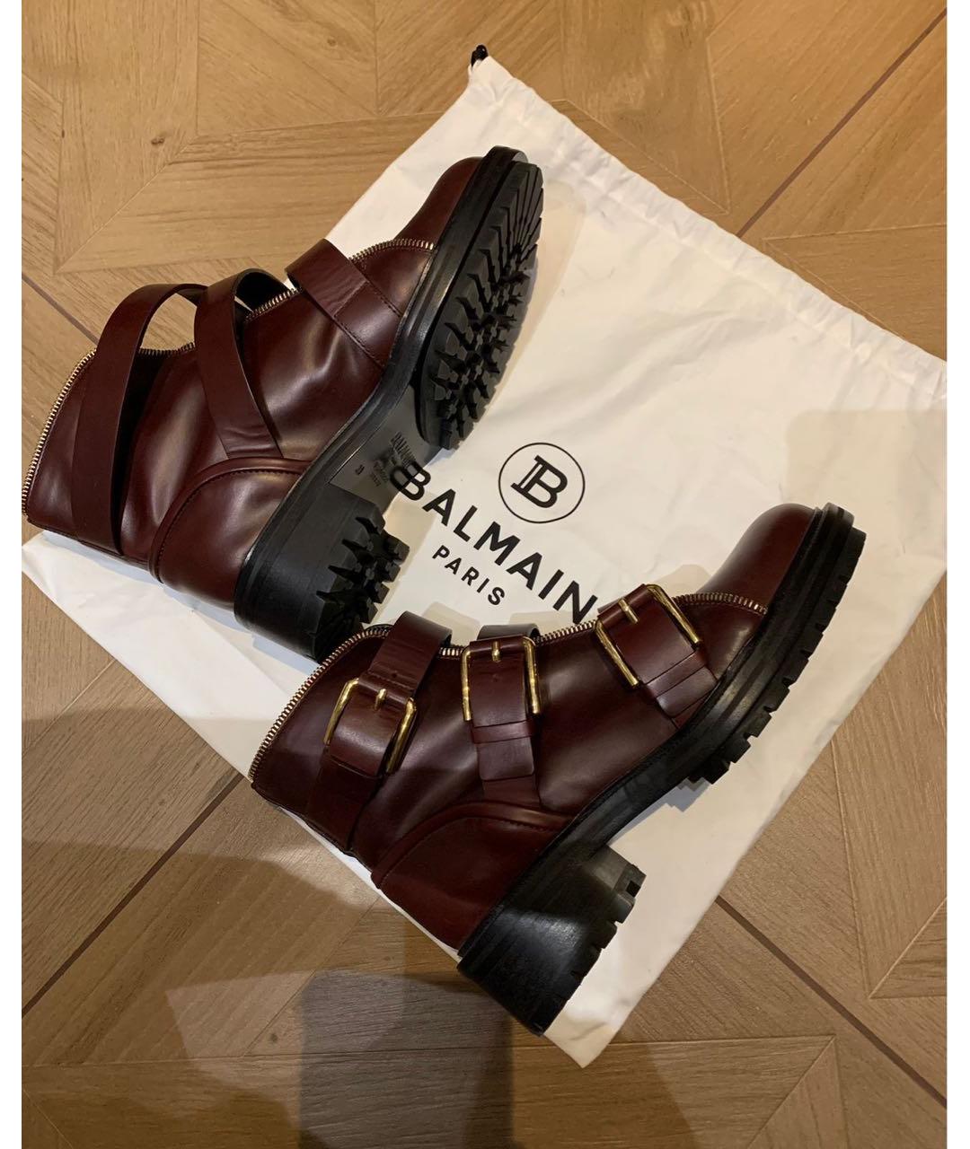 BALMAIN Бордовые кожаные полусапоги, фото 2