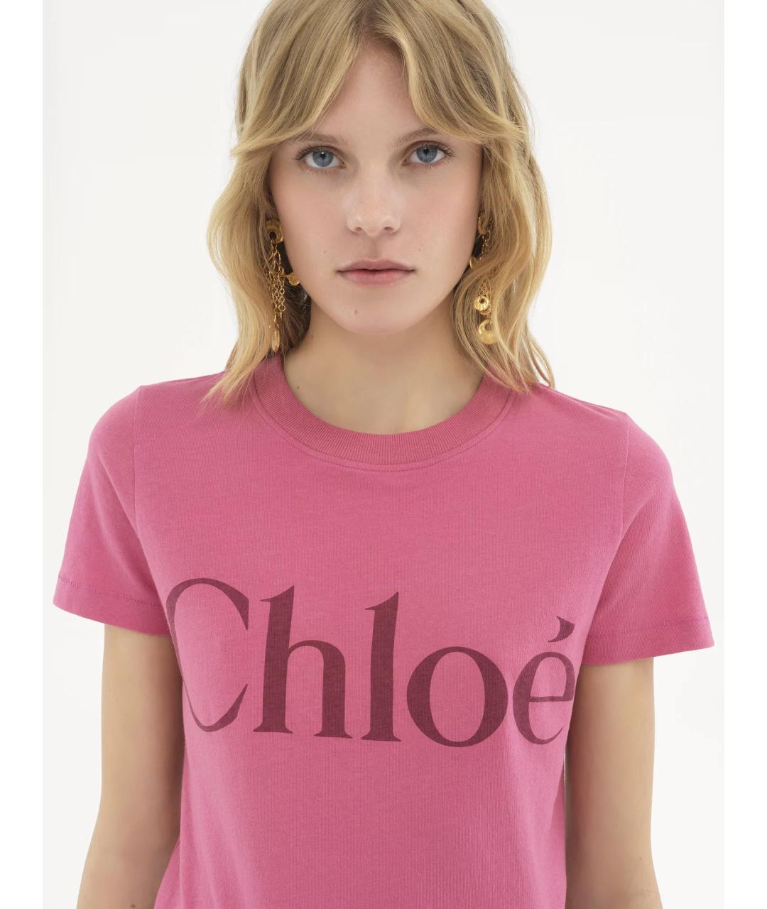 CHLOE Розовая хлопковая футболка, фото 5