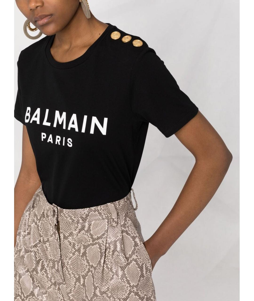 BALMAIN Черная хлопковая футболка, фото 3