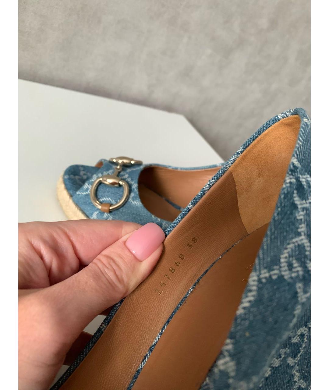 GUCCI Голубые текстильные туфли, фото 5