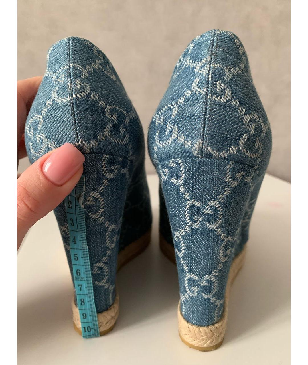 GUCCI Голубые текстильные туфли, фото 6