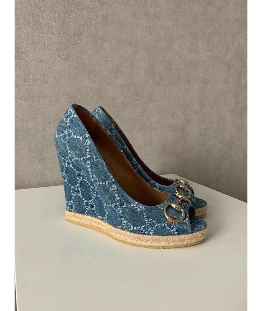 GUCCI Голубые текстильные туфли, фото 8