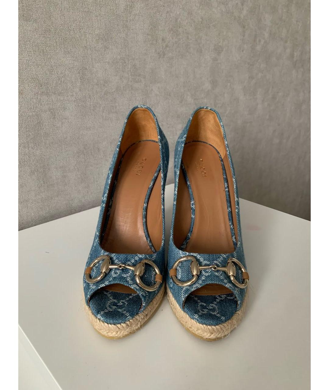 GUCCI Голубые текстильные туфли, фото 3