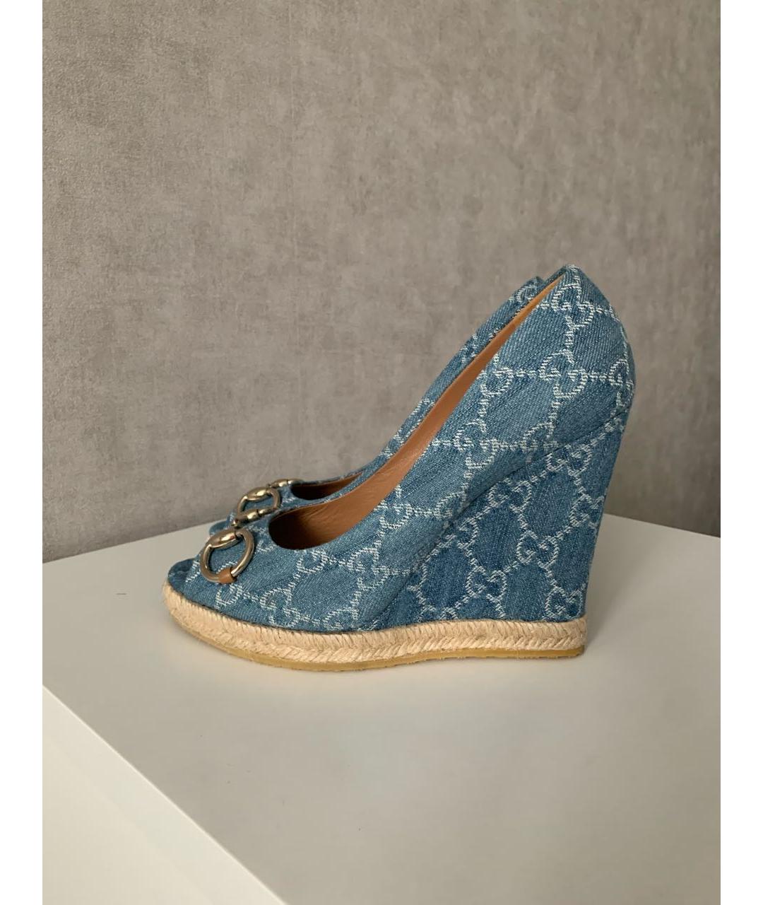GUCCI Голубые текстильные туфли, фото 2