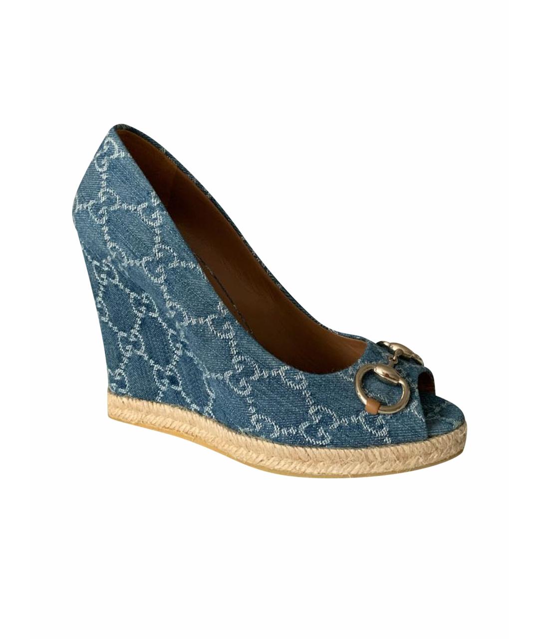 GUCCI Голубые текстильные туфли, фото 1