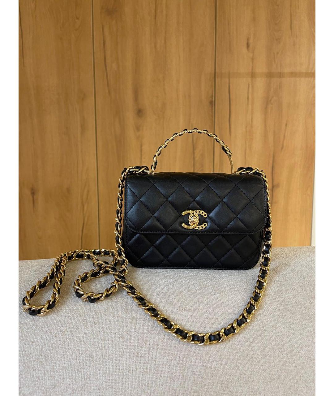 CHANEL Черная кожаная сумка с короткими ручками, фото 3