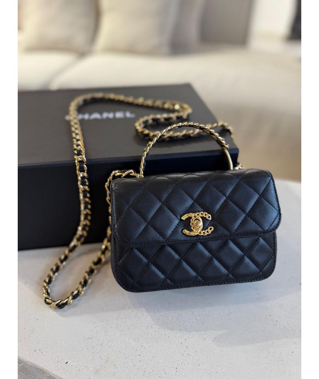 CHANEL Черная кожаная сумка с короткими ручками, фото 4