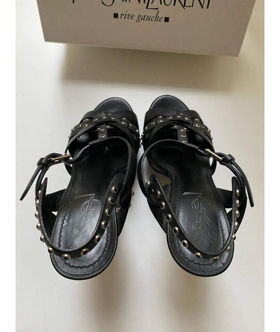 SAINT LAURENT Черные кожаные босоножки, фото 3