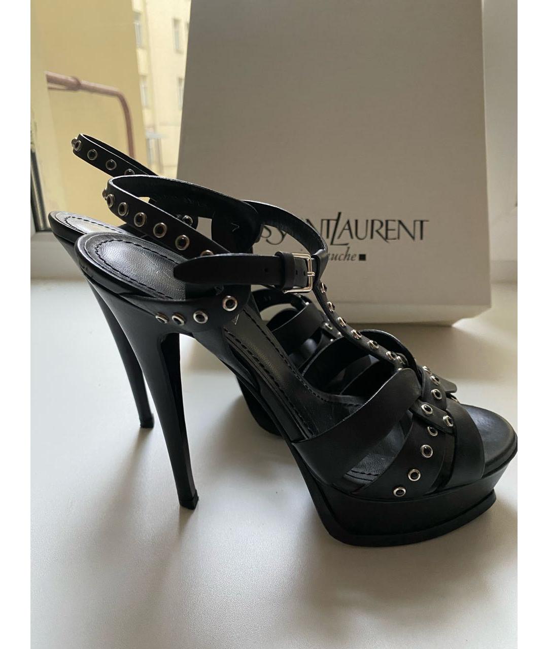 SAINT LAURENT Черные кожаные босоножки, фото 6