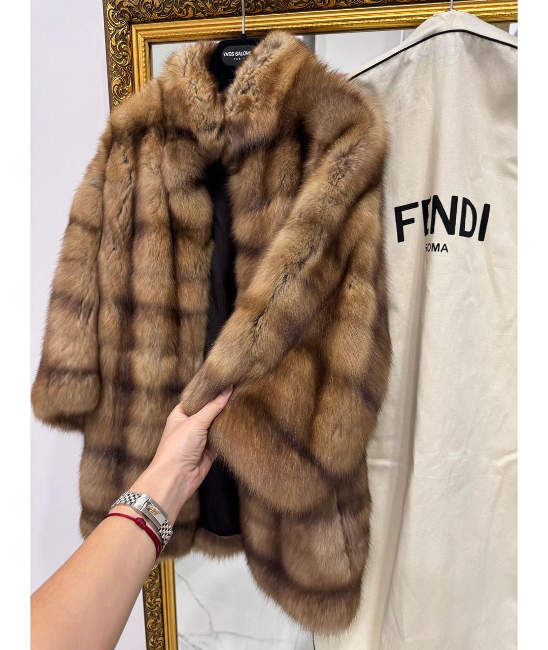 FENDI Коричневая меховая шуба, фото 4