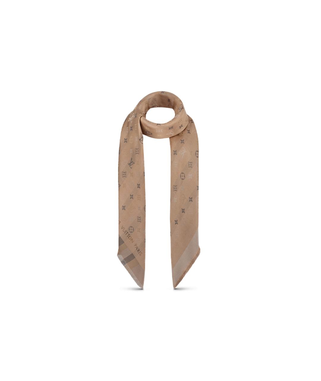 LOUIS VUITTON Бежевый шелковый платок, фото 2