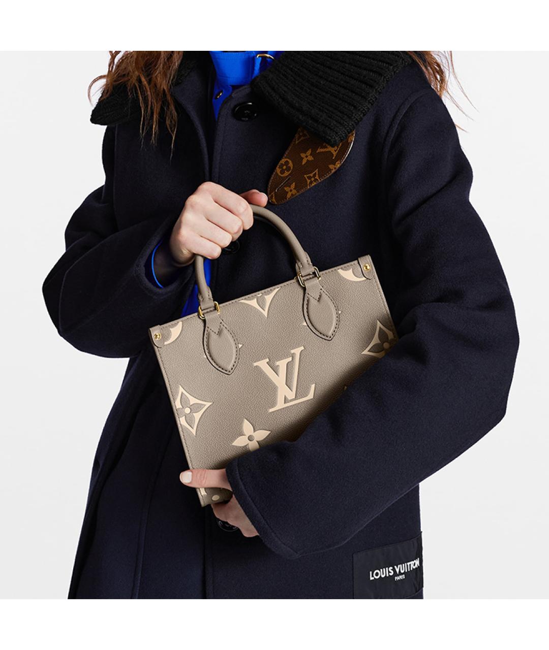 LOUIS VUITTON Бежевая кожаная сумка тоут, фото 8