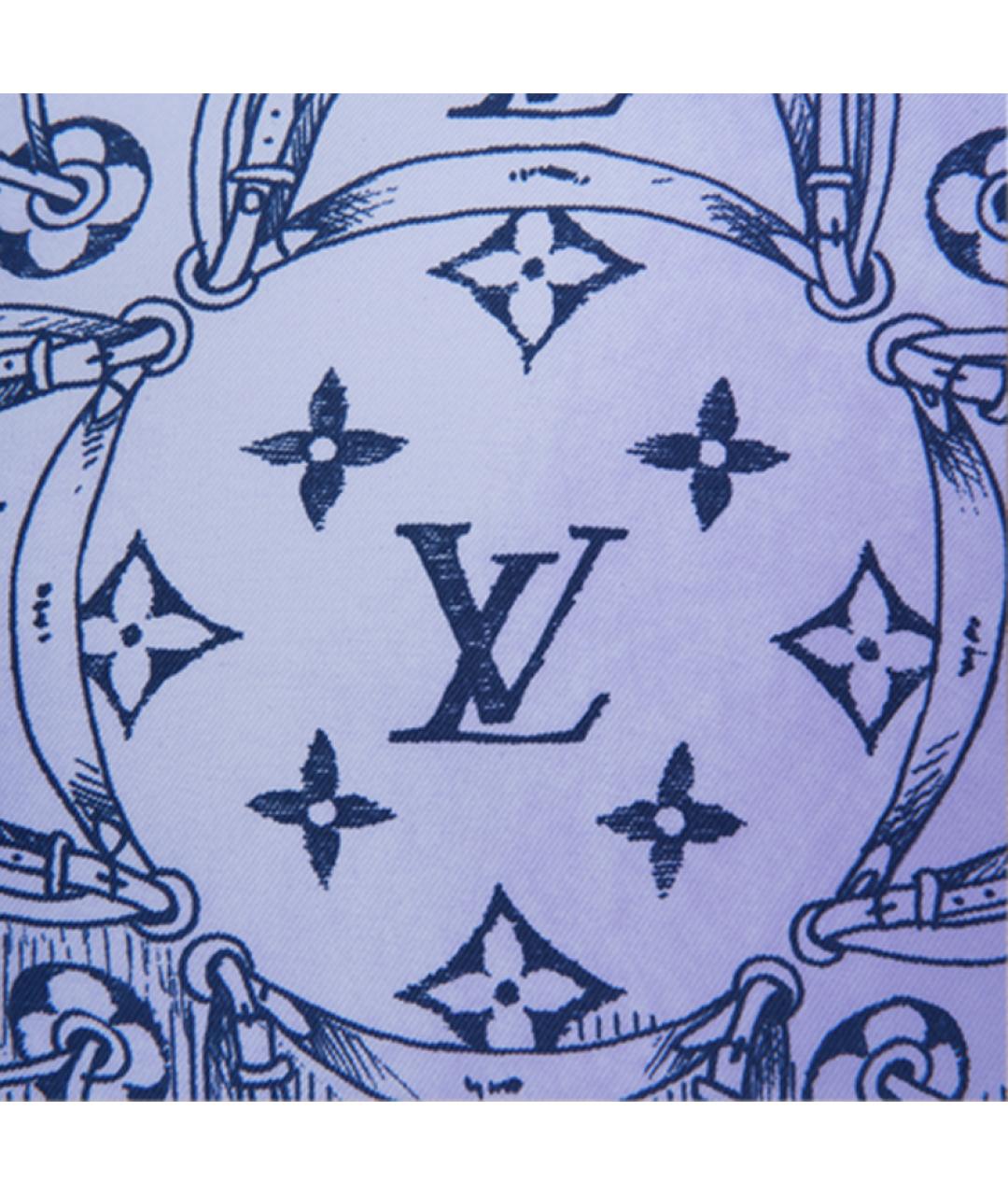 LOUIS VUITTON Синий шелковый шарф, фото 3