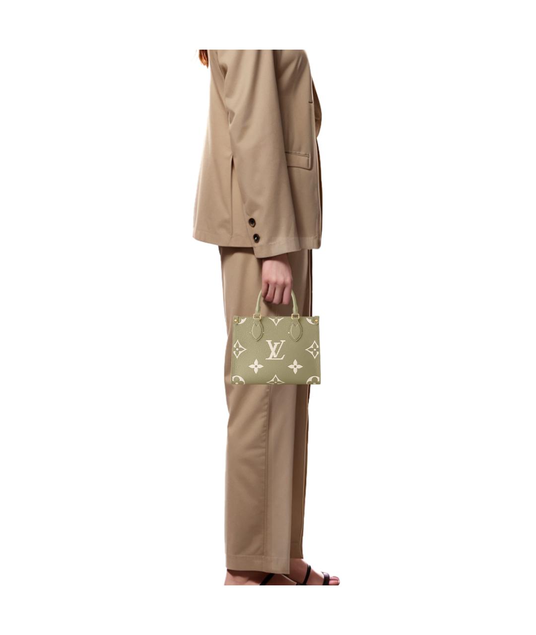 LOUIS VUITTON Хаки кожаная сумка тоут, фото 8